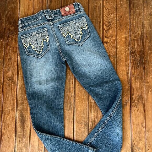 Women’s Anthropologie Antik Denim embroidered low rise flare leg jeans size 25 - Picture 1 of 9